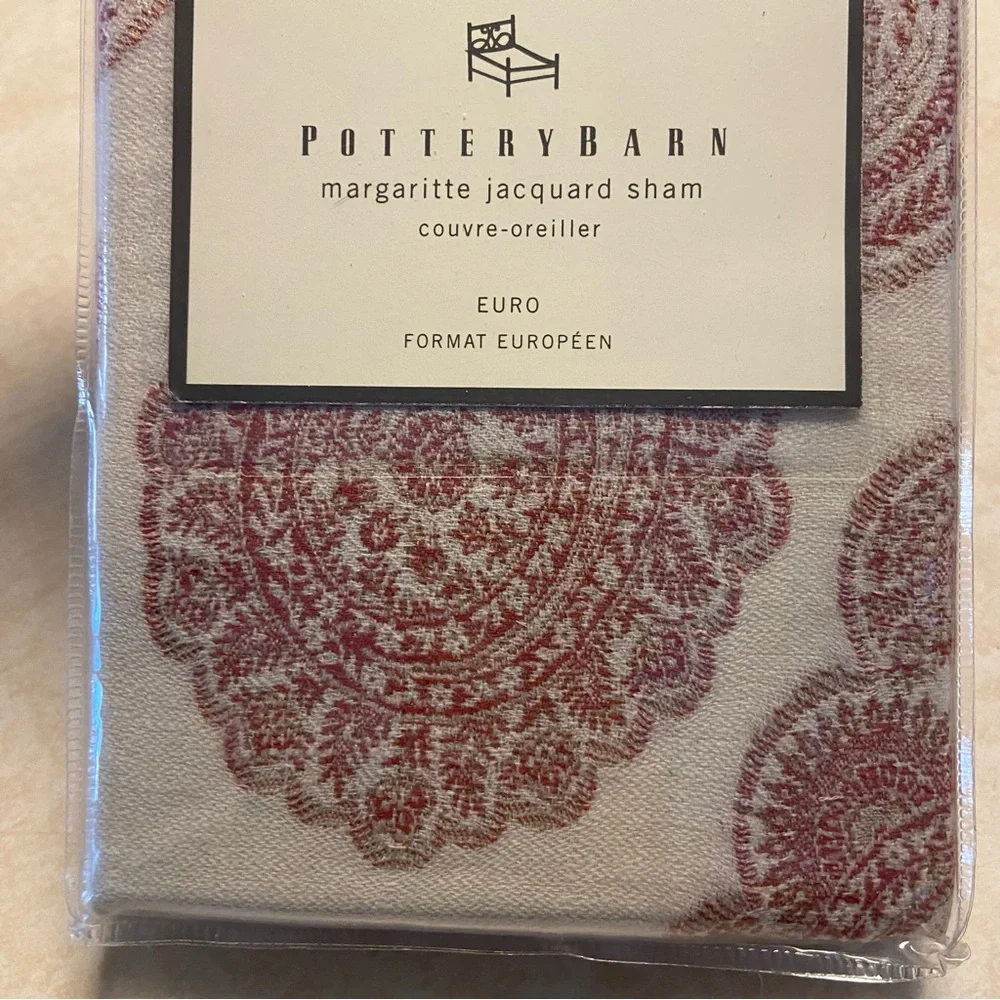 Pottery Barn Pillow Sham Margaritte Jacquard Red Paisley Wool Blend European New